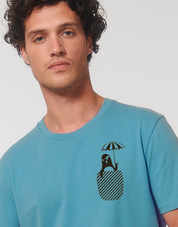 päfjes - Pinguin Paul mit Schirm - Fair Wear Bio Männer T-Shirt - Blau